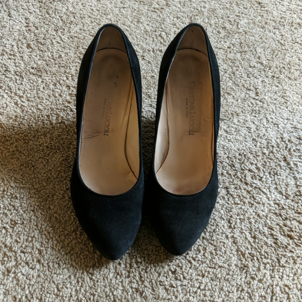Black suede wedges